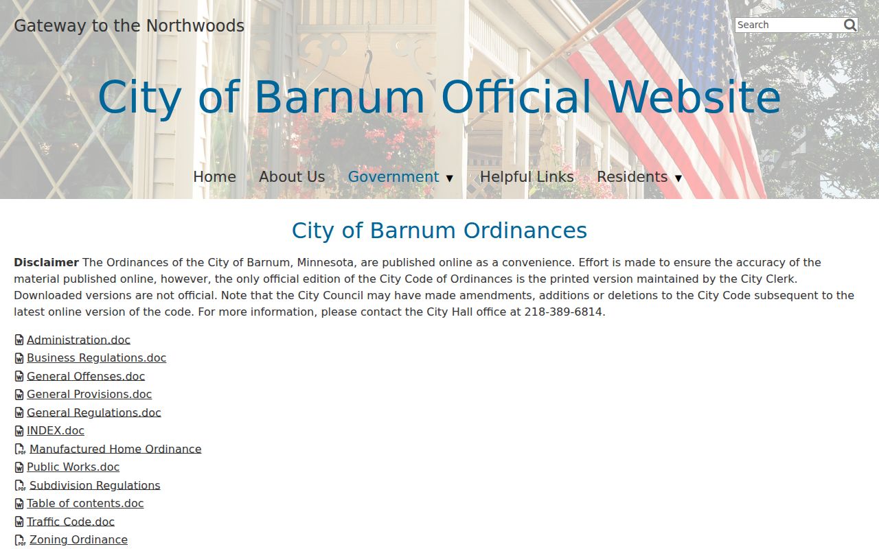Carlton County court docket context beside Barnum city code access