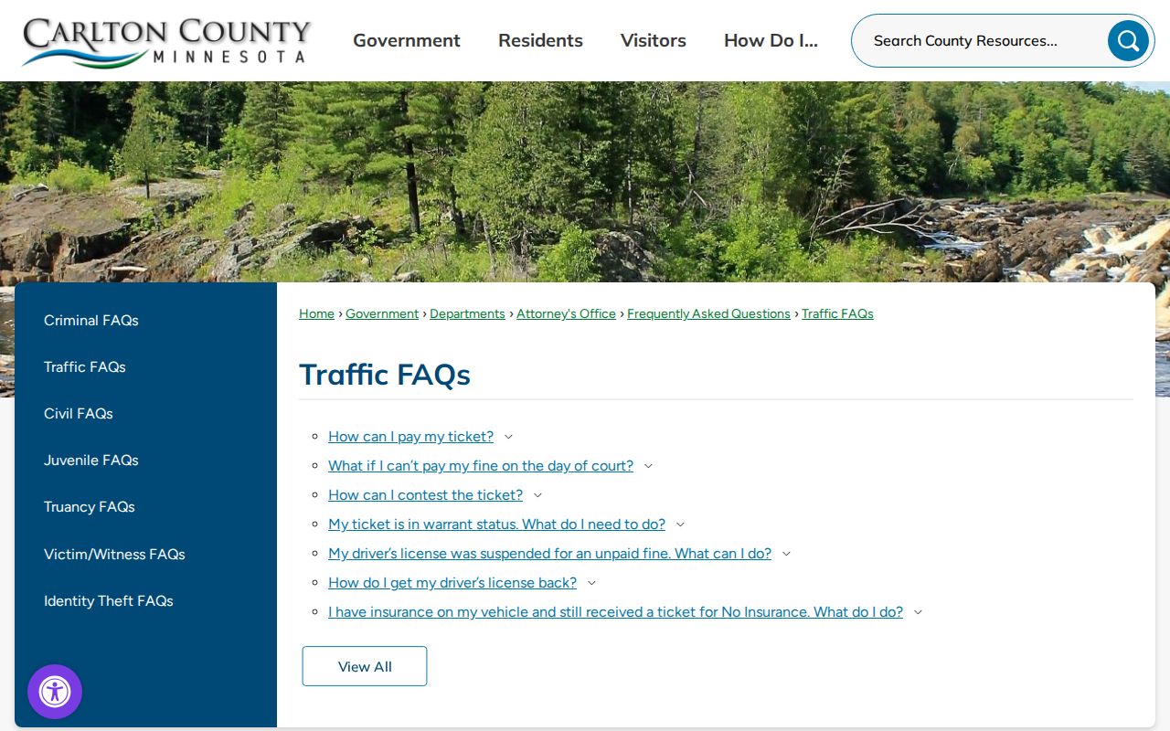 Carlton County court docket traffic route for Barnum citation questions