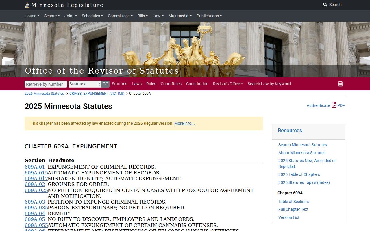 Minnesota expungement statute page