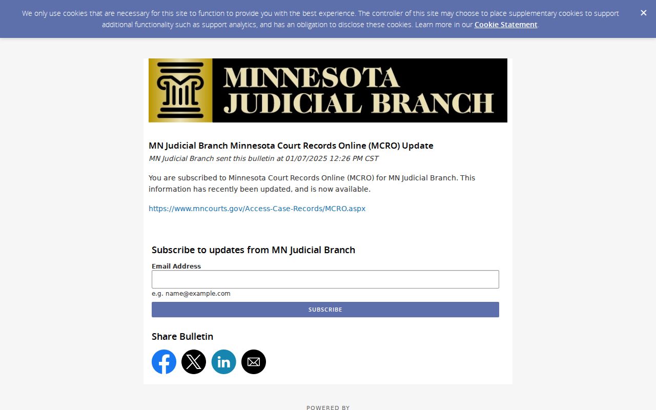 Minnesota courts update notice for calendar information