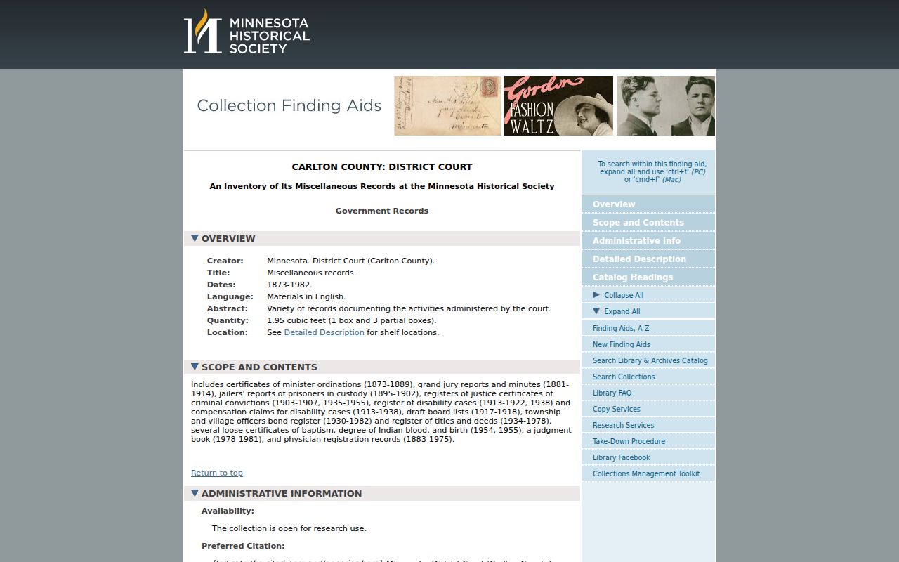 Carlton County court records archival finding aid