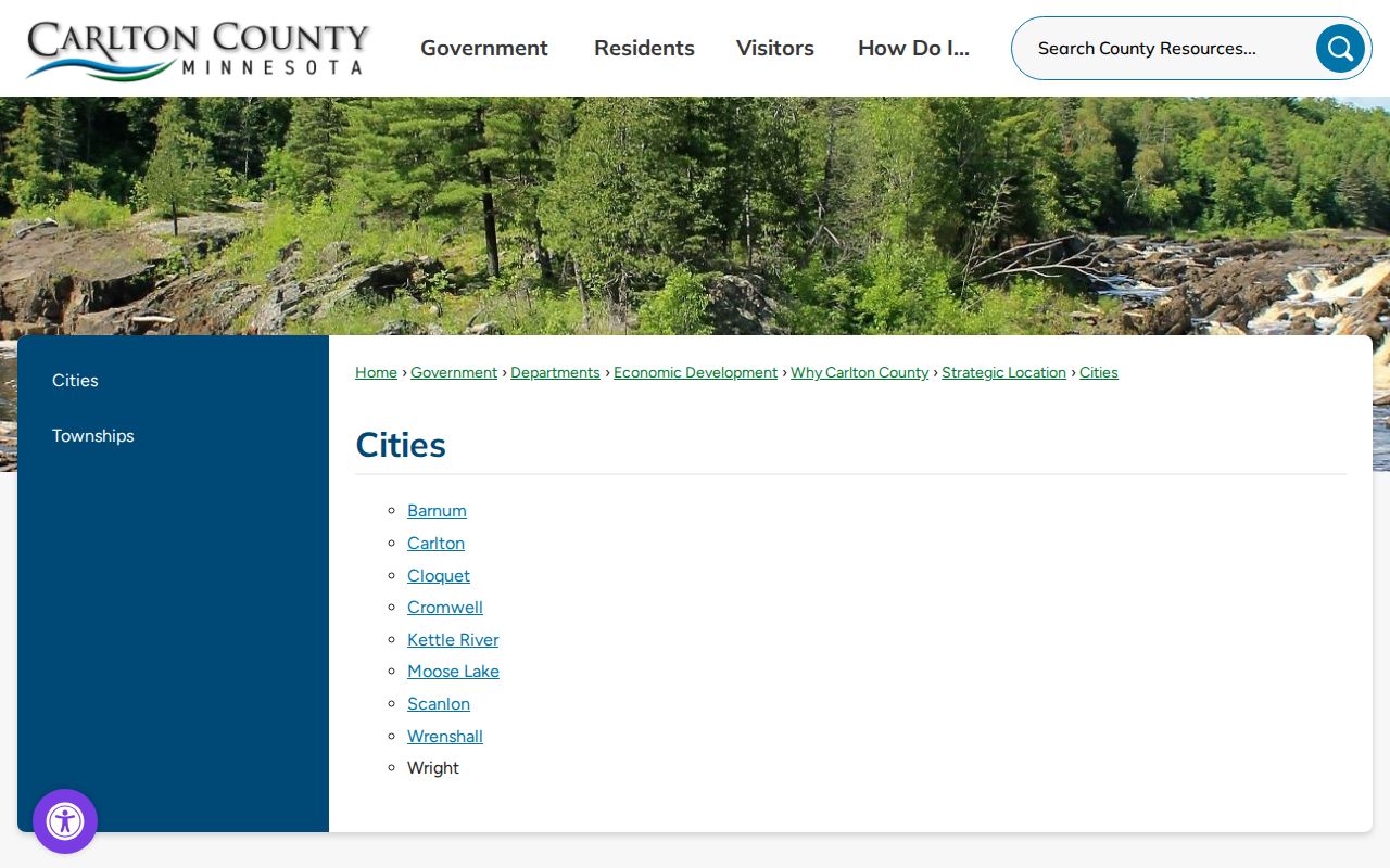 Carlton County court docket route for Moose Lake in county city directory